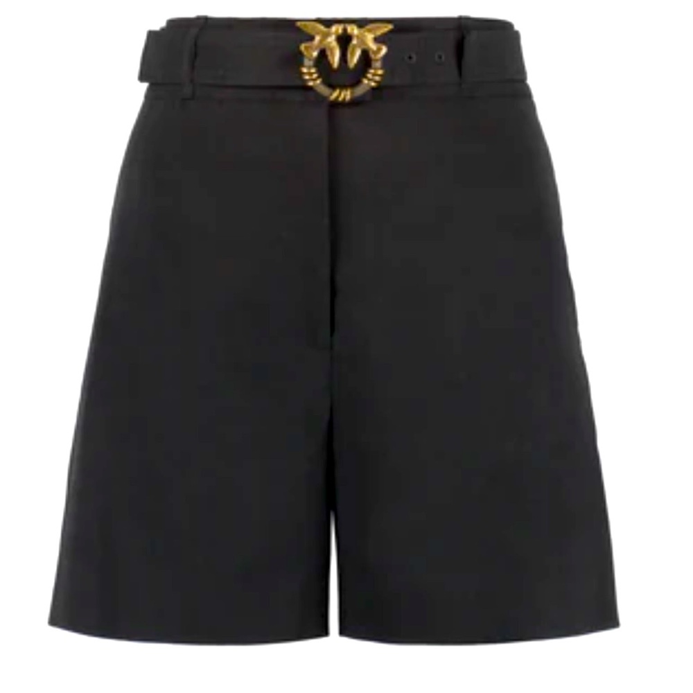 Pinko Belted Linen Shorts - 46 / LIMO BLACK